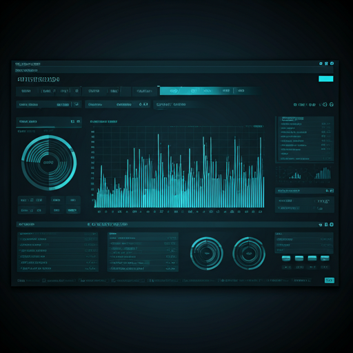 Digital dashboard with cyan charts